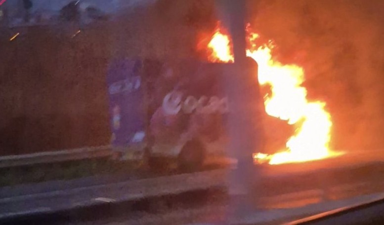 Ocado Delivery Van Catches Fire On M2