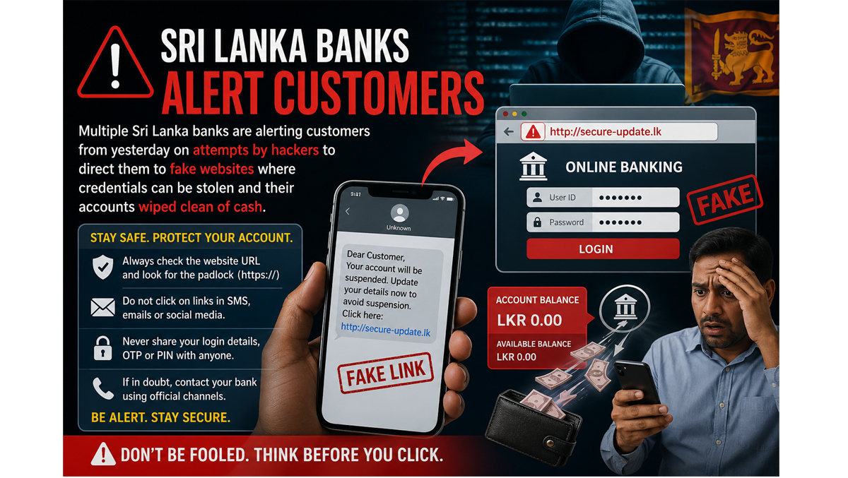 Sri Lanka banks simultaneously warn customers of account hacking by look-alike websites | EconomyNext